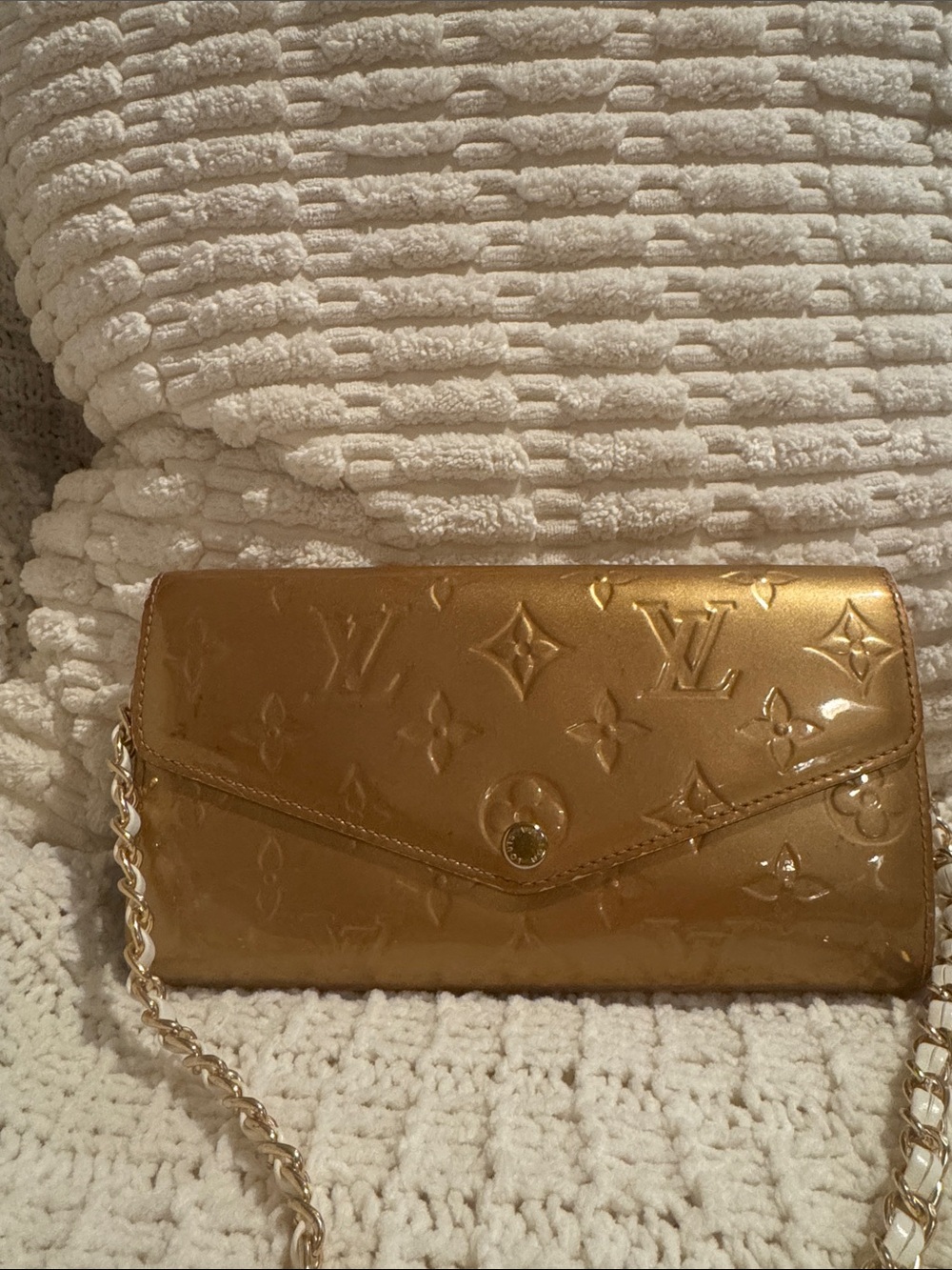 Louis Vuitton Metallic Gold Monogram Patent Wallet-On-Chain